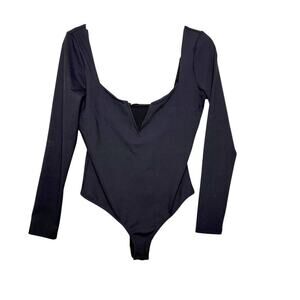 Free People Zoe Bodysuit Stretch Long Sleeve Boho Goth‎ Black Women M